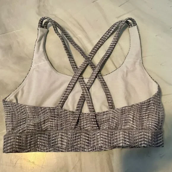 LULULEMON Energy Strappy Sports Bra Gray White Arrow Jacquard Silver Spoon 8 - Picture 8 of 10